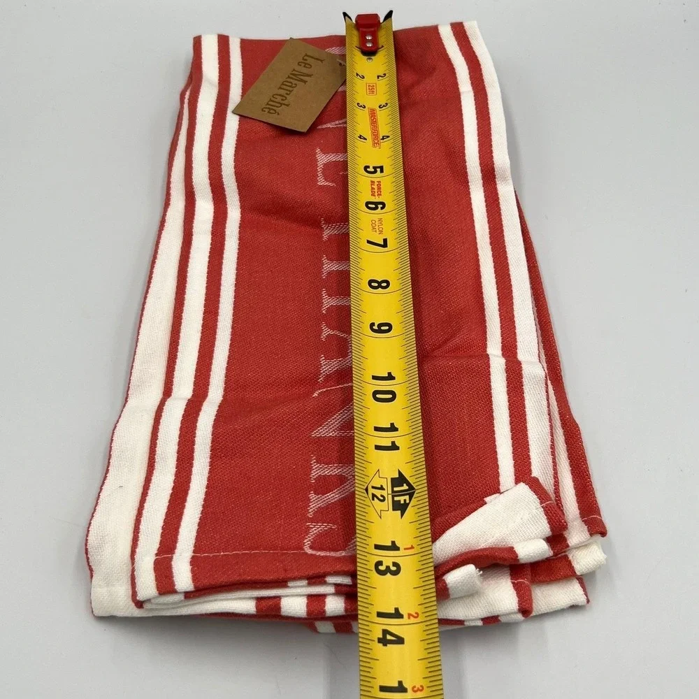 Le Marche Tea Towel Unisex OS Red Brand New Give Thanks Striped Cotton Fall